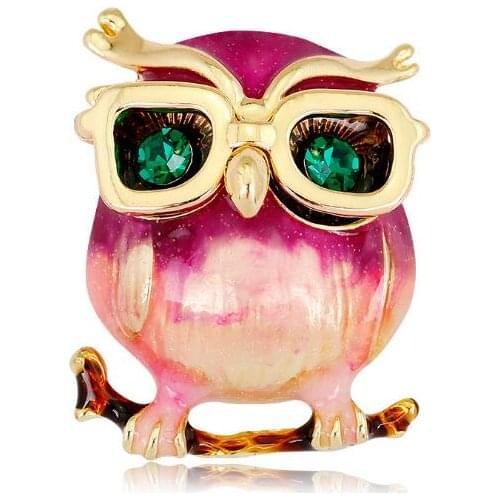 3.2*2.4cm 50pcs/lot Alloy Glasses Owl Brooches For Women And Men Metal Bird Animal Enamel Brooch Pins Christmas Gift