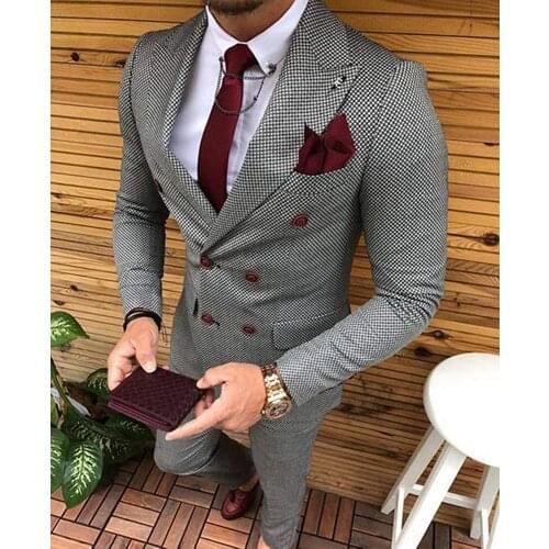 2020 New Double Breasted Mens Suit 2 Pieces Tuxedos Blazer Formal Groomsmen Suits For Wedding (Blazer+Pants)