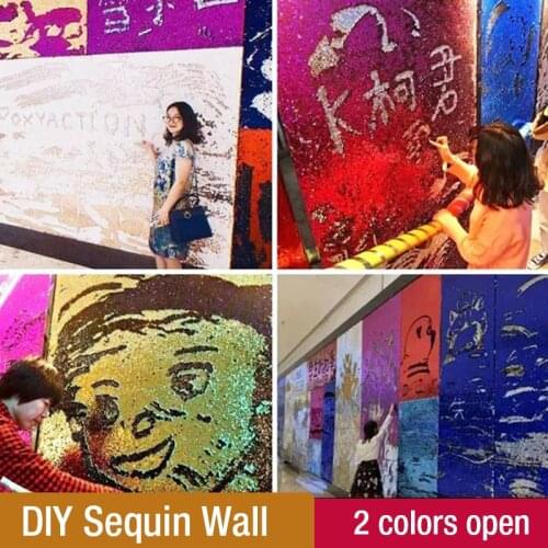 50x125cm Wedding Party Sequin 3D Wall Sticker Wall Cloth Letter Graffiti Wall Fish Scale Sequin Embroidered Fabric Net Red Wall