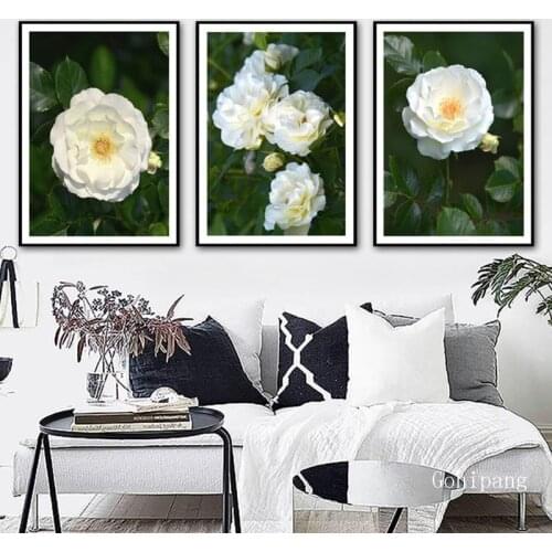 White Camellia Flower Wall Art Canvas Painting Nordic Green Leaf Landscape Posters and Prints Wall Pictures Living Room Decor