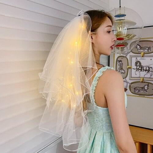 Night market double-layer bowknot pearls with lighted net yarn photo female hairpin beautiful light-emitting veil