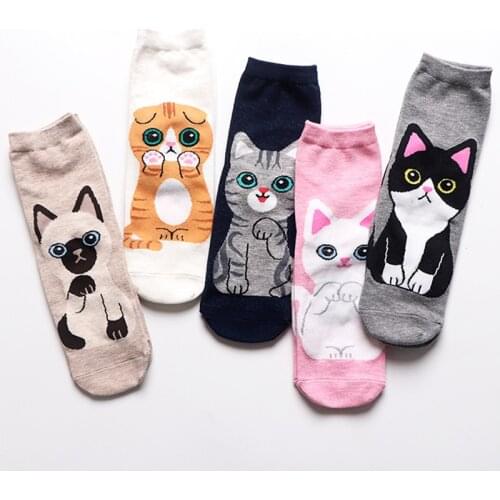 5Pairs Womens Cute Cartoon Socks Autumn-Winter Colorful Animal Cat Dog Socks Ladies And Women Dress Funny Cotton Thermal Socks