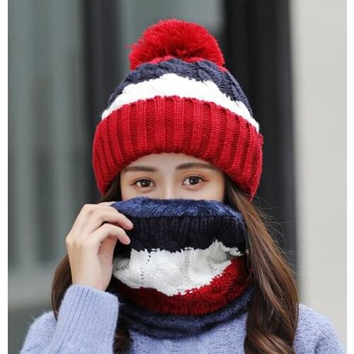 2021 NEW Womens warm winter knitted Beanies hat Thick Beanie Skullies Hat Female knit Bonnet Beanie Caps Outdoor Riding Sets