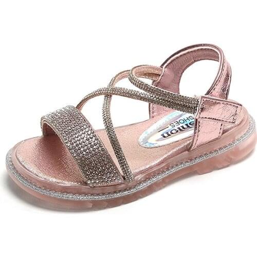 2021 Summer New Sandals Kids Flats Open Toe Soft Sole Princess Shoes Rhinestone Girls' Beach Shoes Cool Fashion Hot Chic 21-30