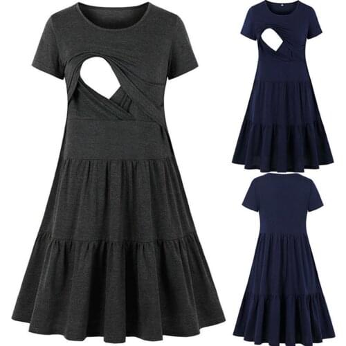 Maternity Clothes Summer Pregnant Women Clothes Round Neck Short-sleeved Solid Maternity Casual Dress Pijama De Lactancia
