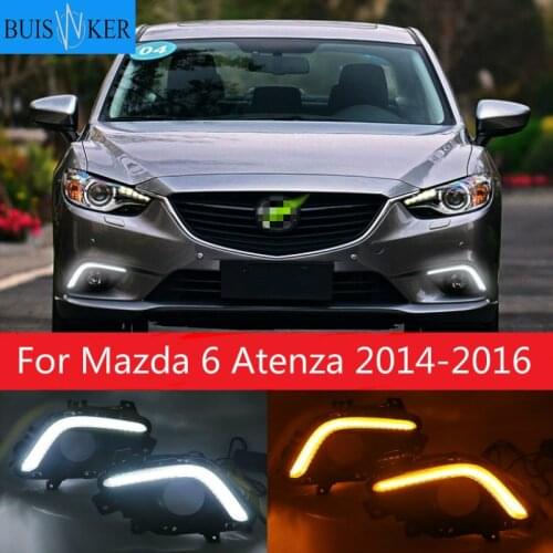 Turning Signal & Dimming style relay 12V LED car DRL daytime running lights with fog lamp hole for Mazda 6 Atenza 2014-2016