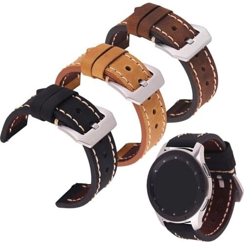 Retro Crazy Horse Leather Watchband for Samsung Galaxy Watch 42mm 46mm Active 2 40mm 44mm Quick Release Band Steel Clasp Strap