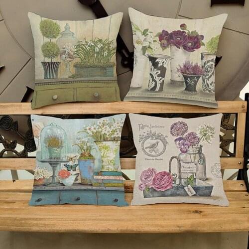 Luxury Square Vintage Flower and Vase Cushion Decorative Throw Pillows Pillowcase Hidden Zipper Design Capa De Almofada