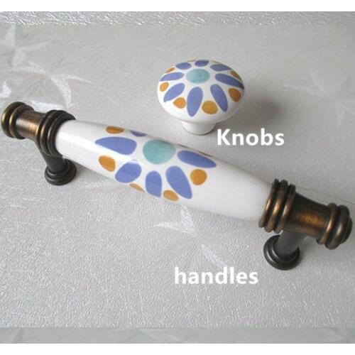 96mm painting ceramic furniture decoration handle bronze drawer kitchen cabinet knob pull antique brass dresser door handle 3.8"