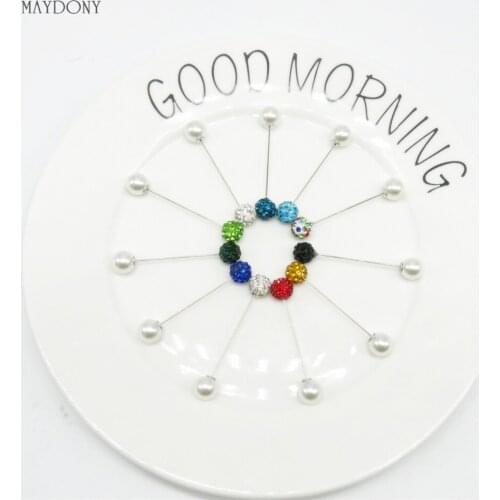 SP133 6Pcs/Set Fashion 10mm colors Shambara Crystal Ball Brooch Pin Muslim Hijab Scarf Pins Scarf Clip Wedding Pin For Women