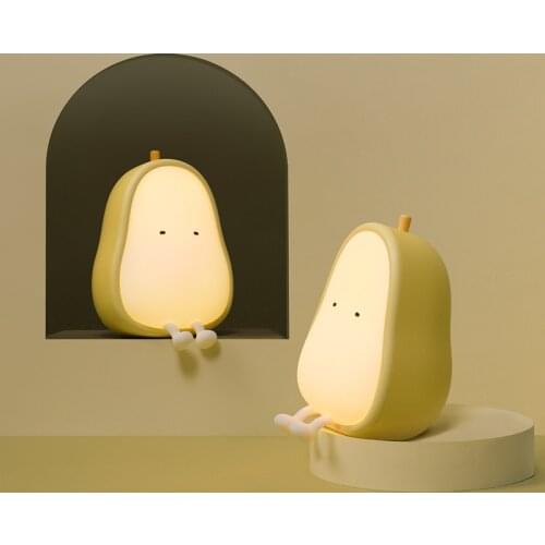 LED Pear-shaped Fruit Night Light USB Rechargeable Touch Dimming Table Lamp Bedroom Bedside Decoration Atmosphere Light Kid Gift