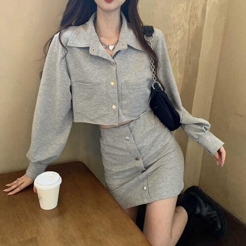 Temperament Leisure Suit Girls' Spring and Autumn New Fashion Two-Piece Suit Short Long-Sleeved Jacket High Waist Hip Skirt