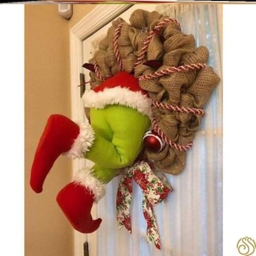 2020 Net Red Santa Claus Thief Wreath Door Hanging Props Santas Buttocks and Legs Home Decoration