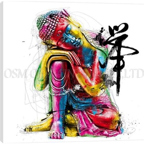 Highly Skilled Artist Handmade Modern Colorful Buddha Portrait Oil Painting on Canvas Abstract Buddha Painting for Wall Art