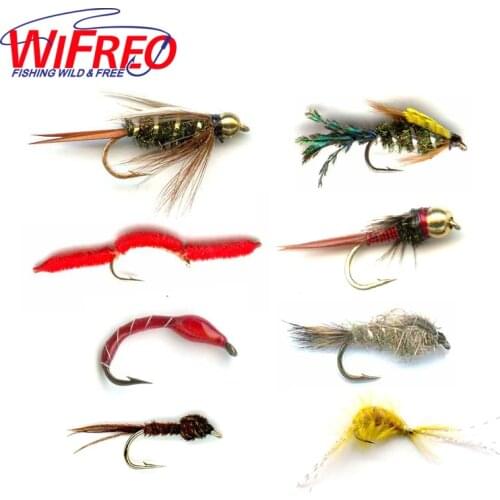 Wifreo 6PCS Trout Fly Fishing Flies Nymph Chironomids Buzzers Worm Scud Pheasant Tail Stonefly Hares Ear Insect Lures Fish Fly