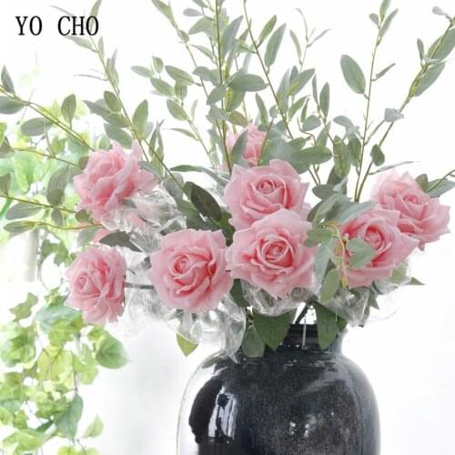 YO CHO Rose Real Touch Artificial Flowers Peony White Pink Red Wedding Silk Flowers Bouquet Home Garden Decorations Fake Flowers