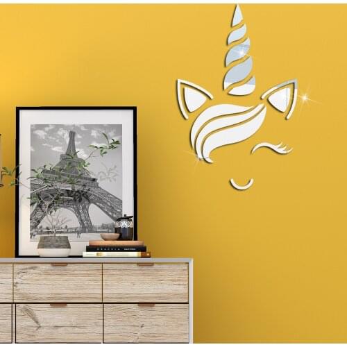 Unicorn Mirror Wall Sticker Wall Decoration Acrylic 3D Self-adhesive Decals for Kids Rooms Stickers Children Bedroom Home Decor