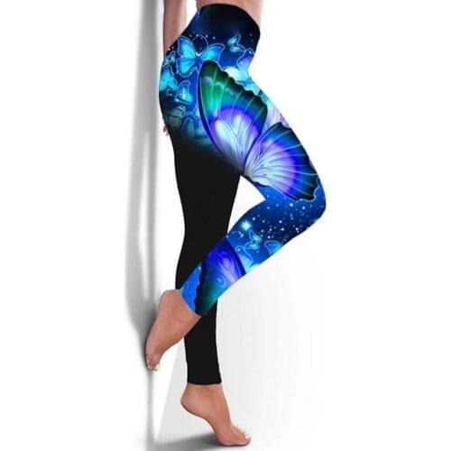 Women Leggings High Waist Multicolored Butterfly Printed Hip Lift Stretchy Skinny Pants Trousers for Sports Jeggings Pant mujer