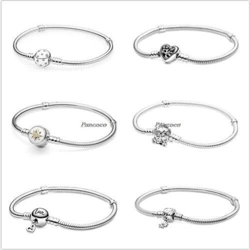 Authentic 925 Sterling Silver Moments Daisy Flower Snake Chain Bracelet Bangle Fit Women Bead Charm Pandora Jewelry