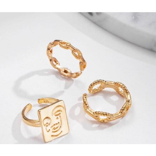 KINFOLK Fashion Vintage Face Adjustable Alloy Ring Tears Open Rings Geometric Cute Color Jewelry for Women Accessorry 2021