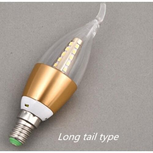 10PCS/LOT Led crystal chandelier candle Metal light bulb candle tip flame light bulb e14 e27 5w 7w 220v Gold Silver