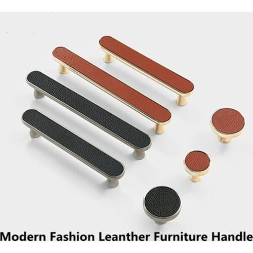 128mm modern fashion brown black leather gold stain nickel wine cabinet tv cabinet bathroom cabinet cupboard drawer knob handle