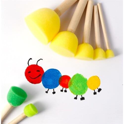 2Pcs Kid Sponge Paint Brush Original Wooden Handle Painting Graffiti Early Toy DIY Art Supplies Gifts