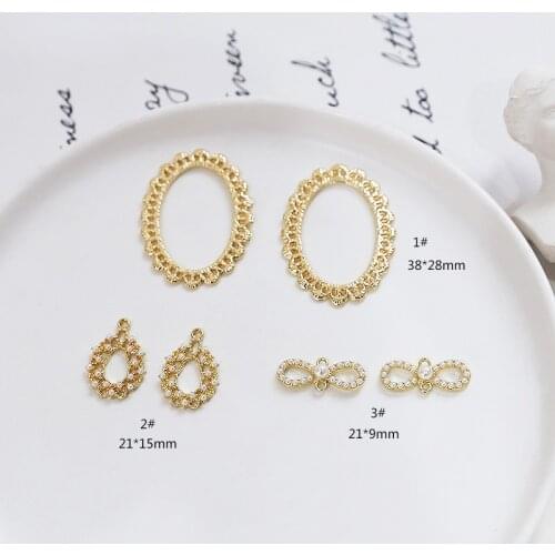 6pcs Hollow oval Elegant Sweet Pearls Styles Alloy Earring double hanging pearl bow DIY jewelry necklace bracelet accessories