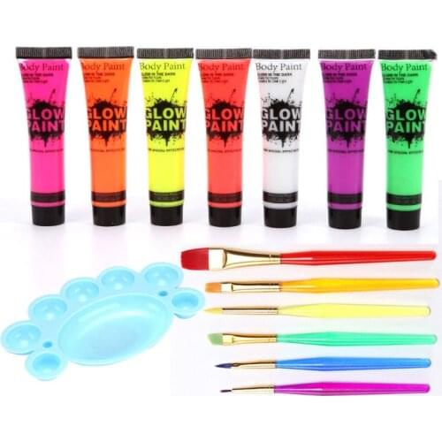 7 Pcs 25ml UV Glow Blacklight Luminous Face Body Paint Neon Fluorescent Pigment pigment powder