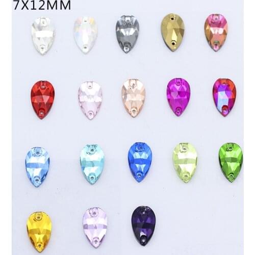 72p 7x12mm TearDrop 2-Holes FlatBack sew on Faceted crystal Glass rhinestones for handmade shoes bag cap diy clothes accessories