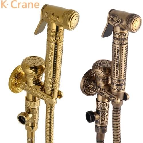 Toilet Bidet Antique Gold Anal Ass Cleaner WC Wash Spray Tap Toilet Shower Set Sprayer Bathroom Retro Brass Bidet Health Faucet