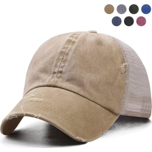 Mesh Baseball Cap Hip Hop Men Women Brushed Twill Velcro Closure Denim Frayed Low Crown Trucker Outdoor Sports Caps Cowboy Hat