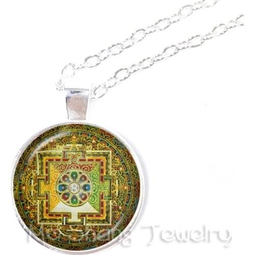 Chakra Mandala Pendant Charms Necklace Glass Dome Women Men Statement Chain Necklaces Reiki Energy Healing Zen Hindu Jewelry