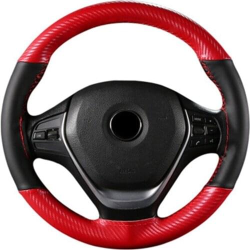 Car Steering Wheel Cover With Needles and Thread Four seasons DIY 37cm/38CM Carbon fiber leather+Cowhide Braid On Steering Whee