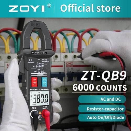 ZOYI ZT-QB9 Digital Clamp meter Professional 6000 Counts Multimeter AC DC 600A Ohm capacitance TEMP Auto Range Voltmeter Ammeter