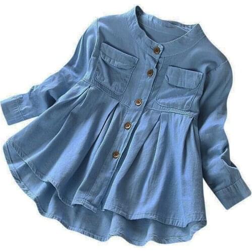 Childrens Shirt 2019 New Spring and Autumn Girls Long Sleeve Stand Collar Cotton Denim Shirt In The Childrens Baby Denim Shirt