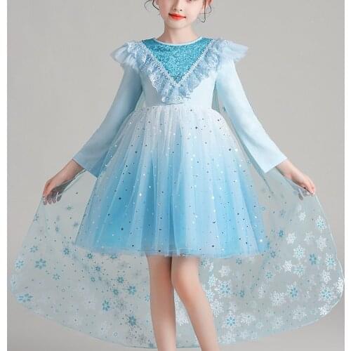 Kids Dresses For Girls Sequined Mesh Cloak Birthday Party Clothes Snow Princess Girls Dress Childrens Tutu Dress B25
