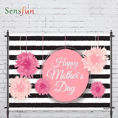 LEVOO Photophone Backdrop Black Stripe Pink Flowers Mothers Day Photocall Decor Fabric New Shoot Photography Backdrop