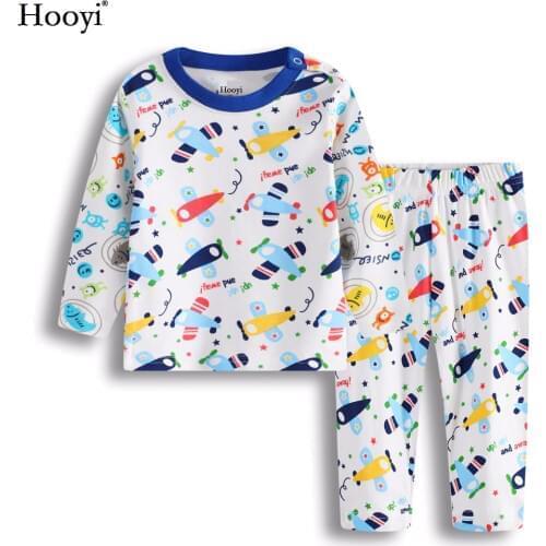 Hooyi Fashion Fighter Baby Boys Clothes Suit 100% Cotton Boys Pajamas Air Plane Bebe Sleepwear Kid Sleep Sets Long Girl Clothing