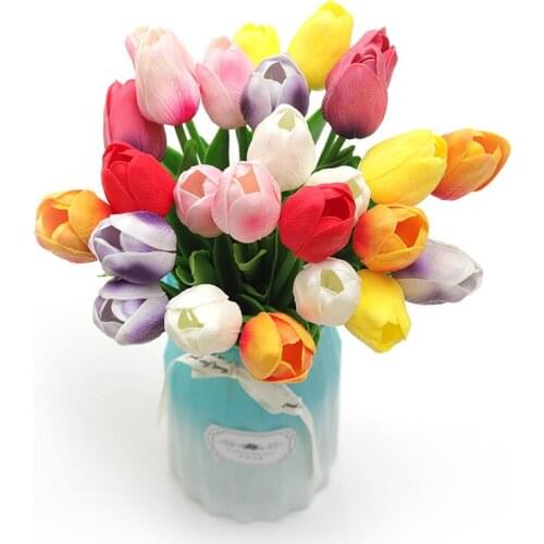 Artificial Pu Tulip Fake Flower Wedding Home Furnishing Decoration Floral Home Decoration Flowerpot Decoration Home Decore