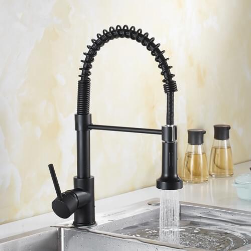 Tuqiu Spring Pull Out Kitchen Faucet Black Pull Down Kitchen Sink Faucet luxury Hot & Cold Total Brass Kitchen Mixer tap