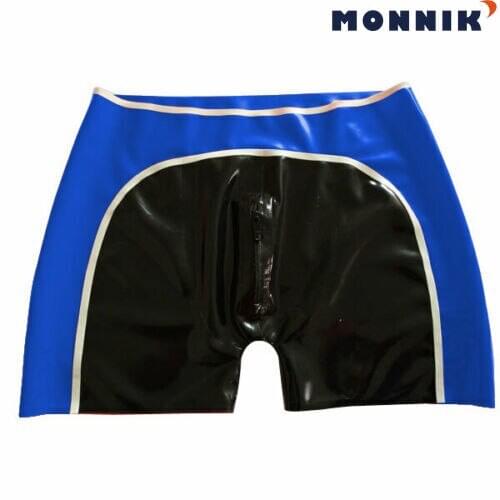 MONNIK latex 100% Latex Rubber Men Navy Blue and Black White Boxer Underwear