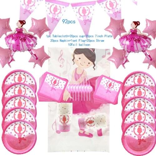Hot Dancing Girl Party Spplies Disposable Tableware Kids Faovr Pink Cute Ballerina Birthday Balloons Hat Horn Party Decoration