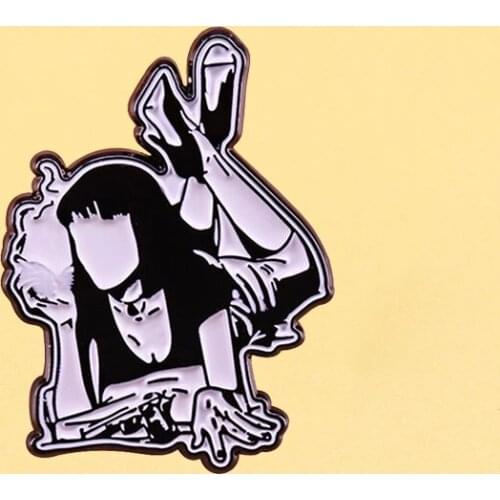 Mia Wallace Pulp Fiction Lapel Badges Cartoon Metal Enamel Pins Men Women Fashion Jewelry Gifts Clothes, Backpack, Hat Brooch