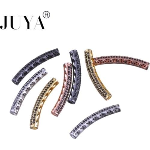 2019 Fashion Copper Jewelry Black Zircon Curved Hollow Out Tubes beads For Handmade DIY Bracelets Necklaces Accessories Findings