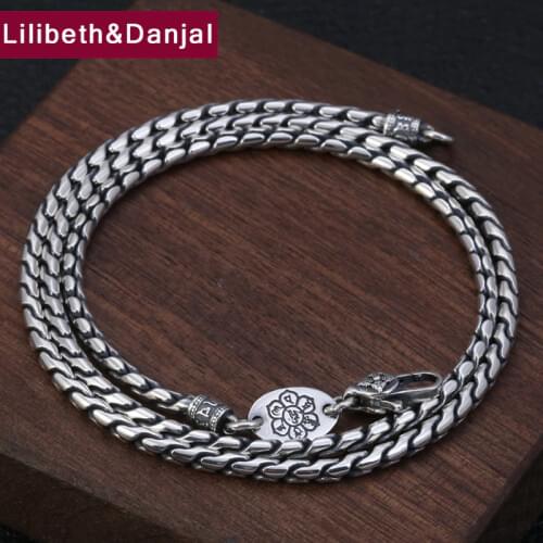 3mm Necklace Pendant 100% Real 925 Sterling Silver Men Mantra Vajra Thick Snake Chain Statement Necklace Jewelry N2