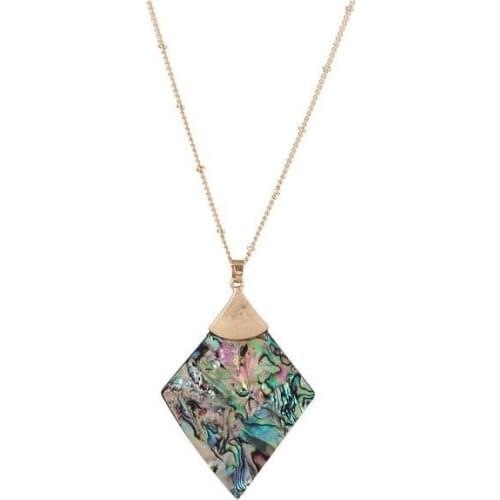 N5716 Rhombus Abalone Pendant Necklace 2021 New Geometric PU Leather Leopard Feather Long Necklace for Women Boutique Jewelry