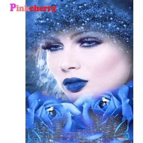 Diy Diamond Painting Set Full Square Round Drill Beautiful Woman With Blue Rose 5D Diamond Embroidery Cross Stitch Kit Gift New