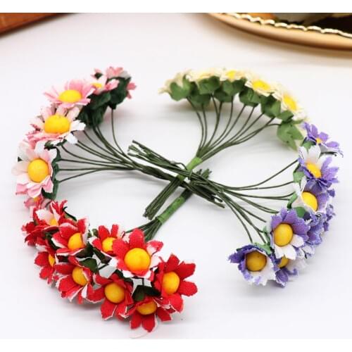 10 pcs/ lot cheap Mini Silk Daisy Artificial Rose Flowers Bouquet DIY Wedding Decoration Paper Flower For Scrapbooking Flower