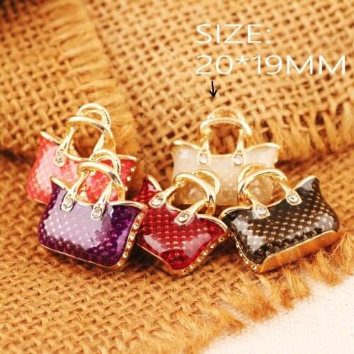 Wholesale Price 50PCS 20*19mm Fashion Women Handbag Shape Enamel Alloy DIY Jewelry Pendant Charms Gold Tone Oil Drop Metal Charm